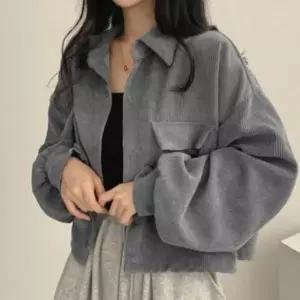 [하프클럽/옷자락]여성 가을 겨울 코듀로이 오버핏 벌룬소매 짧은 자켓