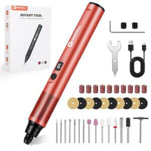 HARDELL 미니 무선 회전식 공구 키트, RPM, 35가지 DIY 38000 공예용(레드) 3D 디지털 액세서리, 브러시리스 조각, 샌딩, 속도 드릴링, 연마, 모터, 디스플레이, 6단 프린터,