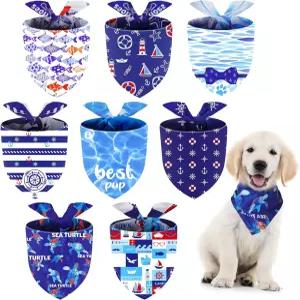 Xuniea 8Pcs 해리 개 반다나 여름 강아지 오션 트라이앵글 스카프 조절 가능 세탁 애완 턱받이 생일 파티
