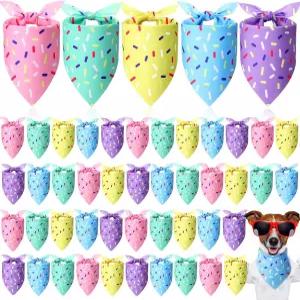 산우타 50개 생일 강아지 반다나 벌크 파스텔 캔디 스프링클 강아지용 삼각형 커치프 턱수염 스카프 세트