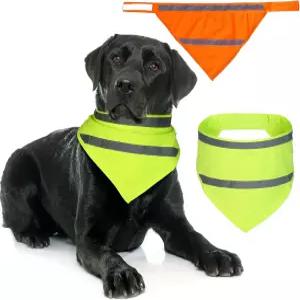 Saintrygo 2피스 강아지 반다나 반사견 스카프 옐로우 오렌지 고감도 안전 캠핑 삼각형 턱받이 중형 대형