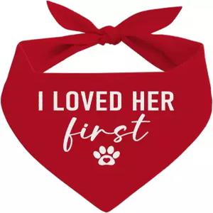 저는 그녀의 첫 번째 반려견 반다나 빨간 애완견 스카프 액세서리 결혼식 약혼 반려동물 삼각 머플러