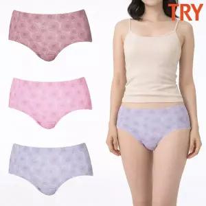 트라이 할머니팬티 엄마팬티 삼각 맥시 순면 면100 패션 꽃무늬 삼각 3매 세트