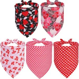 여자와 남자를 위한 포치 발렌타인데이 반려견 반다나 반려동물 스카프-5팩 리버서블 커치 삼각형 턱받이