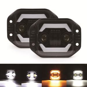 4인치 랭글러 노란색과 흰색 엔젤 아이 오프로드 차량 작업등 LED 사각 스포트 라이트 내장형 프론트 바 중