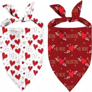 하트 도그 반다나 2팩 조절 가능한 홀리데이 파티 생일 반려동물 삼각 턱수염 고양이 스카프 세트