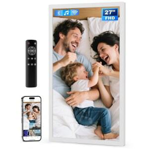 ARKTRONIC 대형 디지털 액자 27인치, 1920X1080 포토 저장 FHD 공유, WI-FI 프레임, 자동 앱 IPS /MIRCO 공간, /이메일을 화이트 SD, 즉시 회전, 32GB /비디오 통해 USB 리모컨 사진 포함,