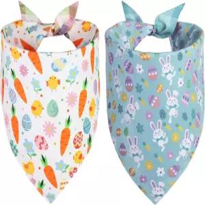 쿼클 부활절 강아지 반다나 작은 2PCS 소년 소녀를 위한 컬러풀 스카프 애완동물을 내구성 있는 삼각형