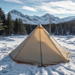 초경량 더블 레이어 피라미드 캠핑 텐트 굴뚝 창이 있는 핫 휴대용 싱글 솔로 2-3 인용 야외