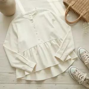 [하프클럽/옷자락]여성 밴드넥 셔링 플레어 루즈 블라우스