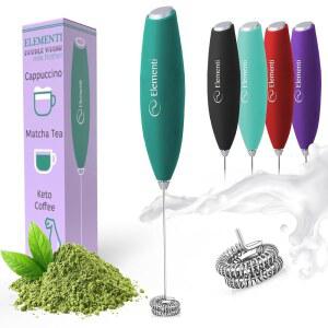 엘리멘티 말차 거품기 - 전기 밀크 프로더 & 음료 믹서 휴대용 단백질 커피용 집에서 크리미 라떼 만들기 (에메랄드 그린)