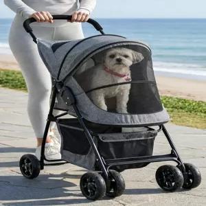펫 기어 해피 트레일 고양이/개용 라이트 유모차 지퍼 입구 탈착식 라이너 포함 이지 폴드 안전 테더 보관