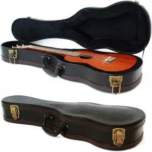 우쿨렐레 하드 케이스 콘서트 - 푹신한 내부가 있는 23/24인치 악어 패턴 가죽 돌출 표면(블랙)