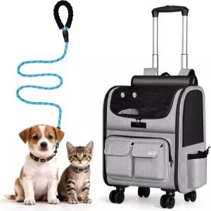 MGB 대형 반려동물 캐리어 탈착식 바퀴가 있는 접이식 롤링 도그 고양이 백 21.3 x15 x12.6 여행 야외