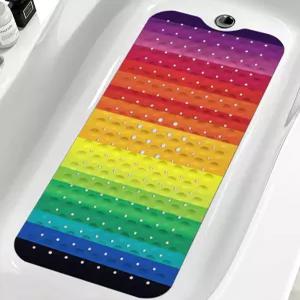 LOND 컬러풀 욕조 매트 미끄럼 방지 욕실용 40 X 16 인치 배수구와 흡입 컵이 있는 불가사리 조개껍질 샤워