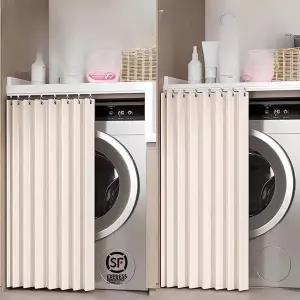 다용도실가림막커튼 세탁기 슬라이드 선반 천 레일 수납장