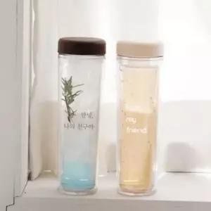 음료 이중 냉온 물통 베이직 투명 산책용 300ml 이중 플라스틱 휴대용 산책 개인 보틀
