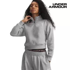 [롯데백화점]언더아머 여성 UA 라이벌 플리스 스크립트 반집업 긴팔 카라 티셔츠 6012292-011