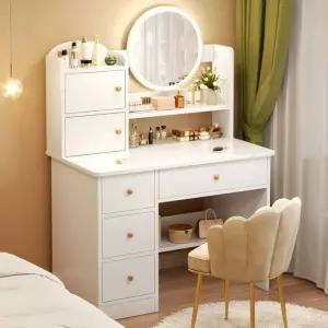 틈새 화장대 LED 수납 파우더룸 수납장 60cm 조명 + 개 세트 화이트 소형 서랍