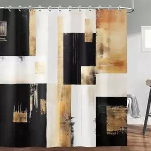비스 블랙 앤 골드 추상 샤워 커튼 보호 모던 아트 에스테틱 유화 세트 브라운 베이지 뉴트럴 패브릭 12PCS