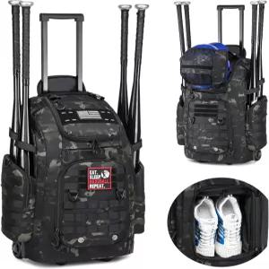 바퀴 달린 선포모닝 롤링 야구 가방 소프트볼 캐처 기어 4개 신발 수납 공간이 있는 휴대용 포수 모든 장비