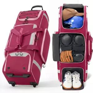 바퀴가 달린 판월리 롤링 야구백 4 배트용 대형 소프트볼 캐처 기어백(최대 32인치) 별도의 신발 수납공간