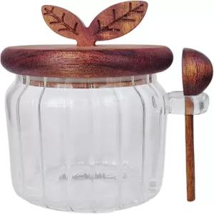 뚜껑과 숟가락이 있는 부이틀루 설탕 그릇 커피 바용 용기 17온스 유리 통 밀폐 식품 보관 병 갈색 시리얼