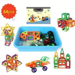 창의융합교구 프리미엄 입체 자석블록 64p 블록놀이 남아선물 도형쌓기 상상력