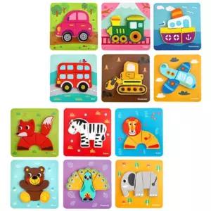 자연동물 칼라원목 동물n교통 미니퍼즐 세트 영재교구 공간지각력 두뇌발달