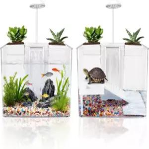 작은 거북이 탱크 키트 조절 가능한 램프 및 필터가 있는 아크릴 스타터 플라스틱 수족관 게 가재용