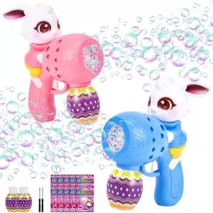 들을 위한 부활절 토끼 버블 건 용 2팩 기계 키트 간편한 원버튼 조작 바구니 스터퍼 선물