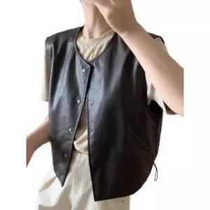 레자 조끼 가죽 재킷 루즈핏 데이트룩 조끼 레더 아우터 짧은 여성용