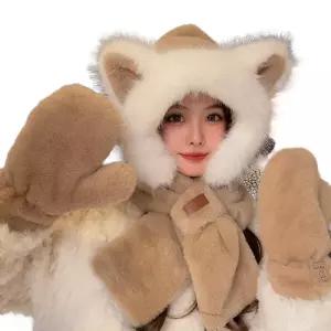 털모자 모자 귀모자 따뜻한 장갑 목도리 두꺼운 스카프