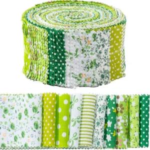 GQIRIL 젤리 롤 원단 스트립 - 50PCS 면 그린 플로럴 퀼팅 플라워 크래프트 천 재봉 프로젝트 DIY 제작을