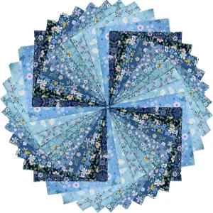 한팟퀴 50PCS 5 x 5인치 블루 프린트 100 면 지방 쿼터 원단 바느질 및 퀼팅 번들 DIY 공예 패치워크