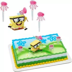 데코팩 스폰지밥 네모바지 케이크 토퍼 인터랙티브 젤리피쉬 필드 5피스 생일 및 축하를 위한 데코세트