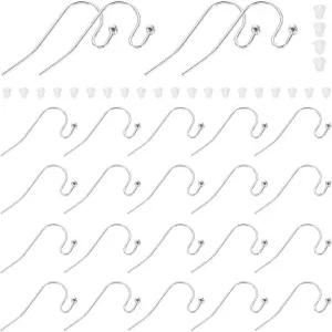 uxcell 150Pcs 프렌치 귀걸이 후크 21 x 11mm 볼 닷 이어 와이어 피쉬 DIY 보석 제작을 위한 투명 실리콘