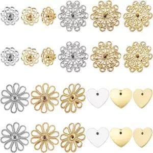 써니클루 1박스 32Pcs 8스타일 메탈 이어링 백 교체 잠금 이어백 황동 골드 실버 하트 모양 플러그