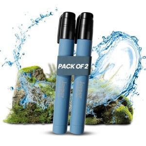 휴대용 정수 필터 빨대 서바이벌, 필수 하이킹 캠핑 위한 대비를 및 블루) 자전거 장비, 여행, (2팩, 비상