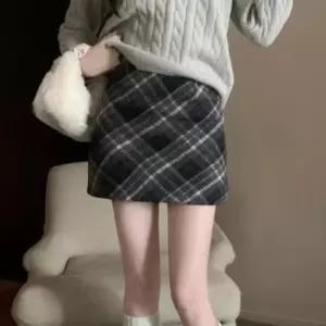 여성 일상 스타일 클래식 체크 미니 스커트