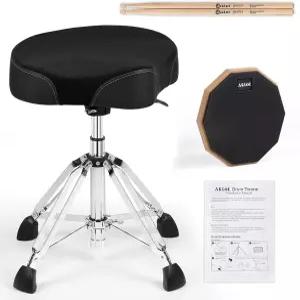 AKLOT 새들 드럼 왕좌 스틱 패드가 있는 유압 분해 헤비 듀티 시트 높이 조절 가능한 스웨이드 의자 성인