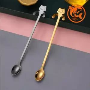 귀여운 고양이 디자인 다용도 스푼 캠핑용품 실용적 티스푼 디저트컵걸이