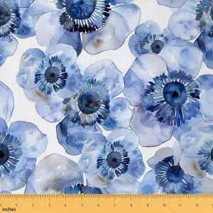 마당의 수채화 꽃 원단 의자 소파 재봉용 블루 블루밍 플로럴 실내복 및 가정용 DIY 프로젝트용 러스틱
