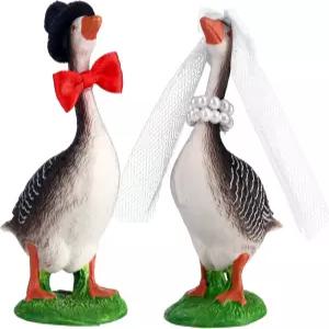 허니닥 구스 커플 웨딩 케이크 토퍼 수제 피규어 동물 장식 신랑과 신부의 약혼 기념일 재미있는 동상