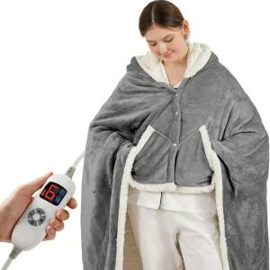 에스팅고 웨어러블 온열 담요 전기 던지기 6가지 난방 레벨과 1-4시간 자동 꺼짐이 있는 숄 엄마 여성