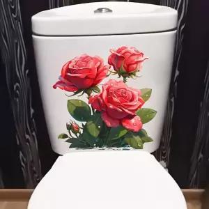 레드 로즈 플라워 화장실 데칼 및 타일 장식용 1PC 자가 접착 방수 PVC 욕실 스티커