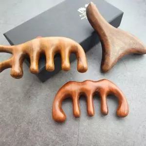 (선택 우드괄사 3종세트)백단향 우드 괄사마사지기 3종 세트 두피 바디 지압