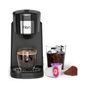 K-컵 & 그라운드 커피를 위한 HBN 싱글 서브 커피 메이커, 10온스 스테인리스 스틸 탱크가 장착된 패스트 브루 원 컵 티 머신, 컴팩트 디자인 캡슐 블랙