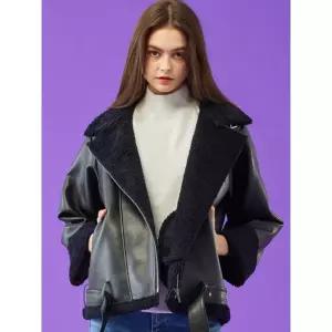 Koleat [셀럽 착용, 35차 재입고] WOMEN 오버핏 무스탕 플리스 자켓 All_Black 1075402