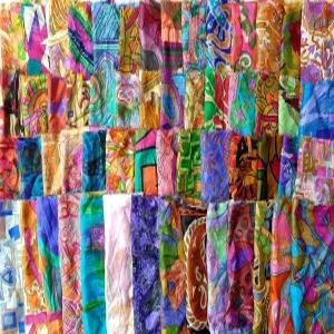 빈티지 원단 공예 재활용 사리 실크 15개 묶음 8*8 사각형 조각 및 자투리 진짜 멀티 소재 잔여물 부활절